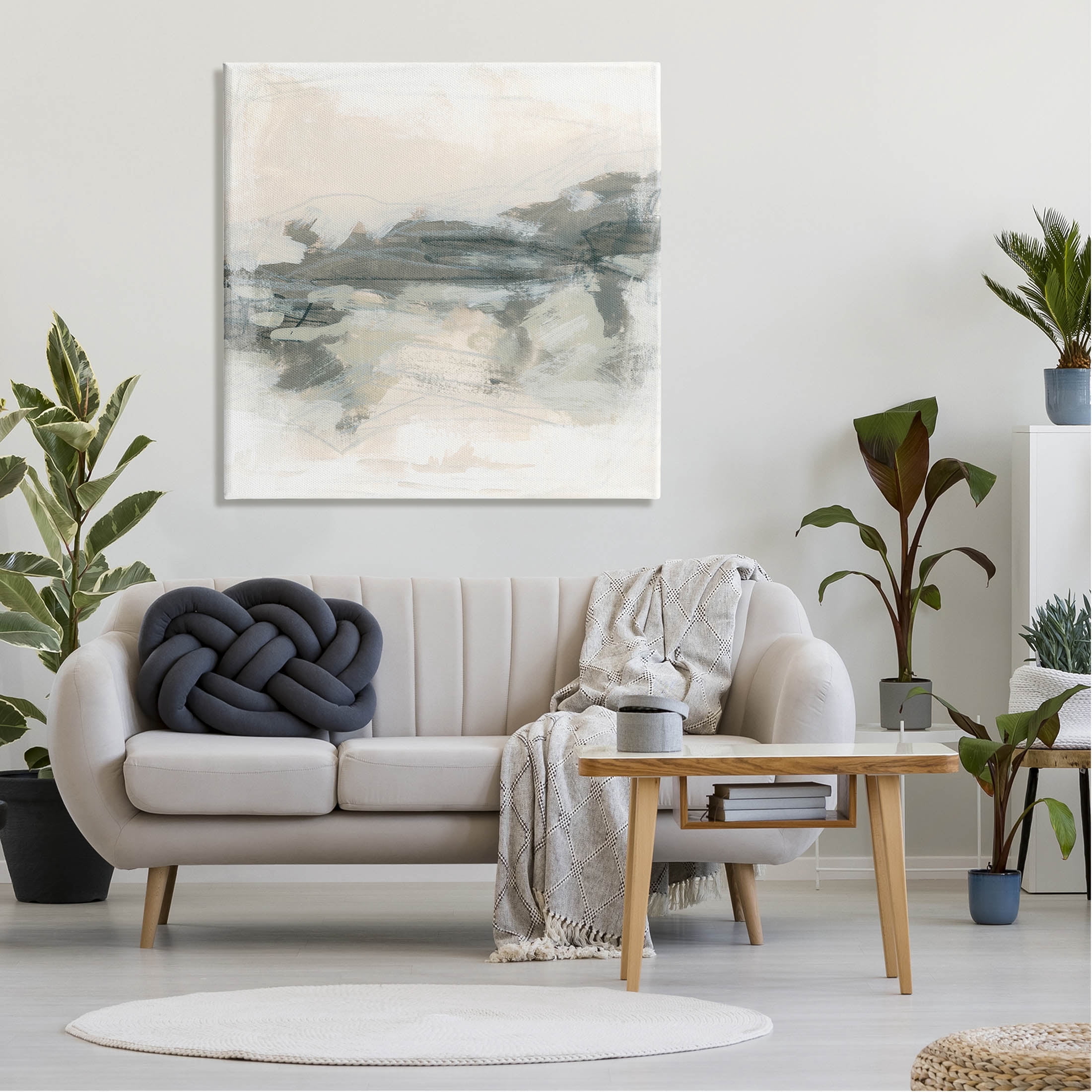 Stupell Industries Beige Streaked Abstract Shape Painting Gallery Wrapped Canvas Print Wall Art, Design by June Erica Vess