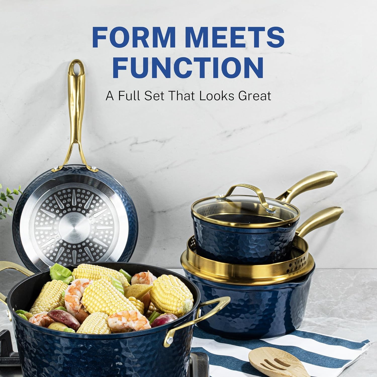 10 Inch Non Stick Frying Pan, Induction Compatible, Ceramic Coated, Dishwasher Safe, Navy Blue