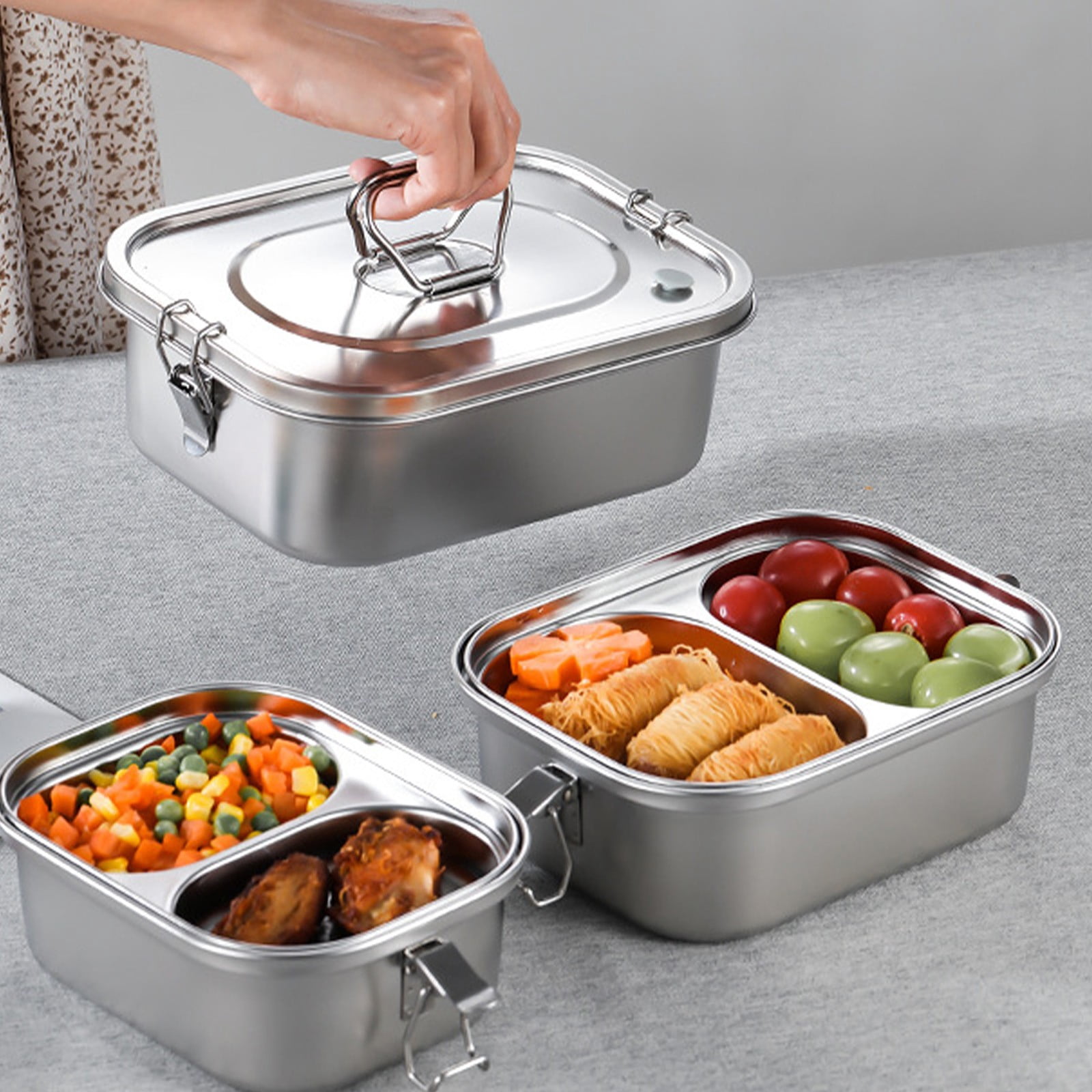 Large Capacity 304 Stainless Steel Food Container, Leak-Proof Divided Lunch Container with Secure Locks for Office Outdoor