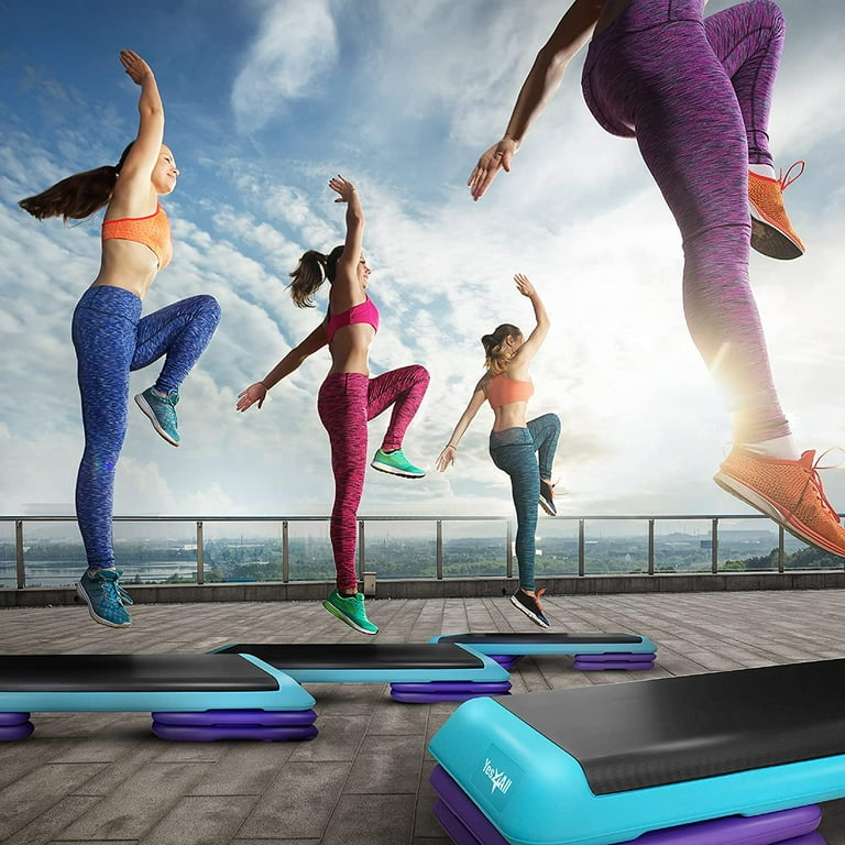 Yes4All Adjustable Workout Exercise Equipment Stepper Aerobic Step Platform 40x16 with 4 Risers Teal Black Purple Walmart