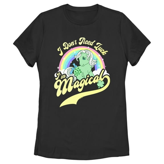 Women's My Little Pony St. Patrick's Day I Don't Need Luck I'm Magical  Graphic Tee Black Medium