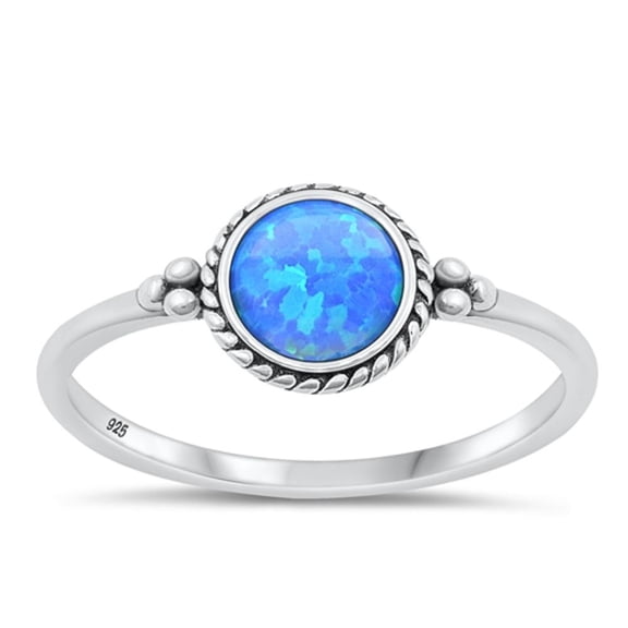 CHOOSE YOUR COLOR Blue Simulated Opal Bali Ring .925 Chic Sterling Silver Band CZ Female Size 5