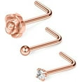 thumbnail image 1 of Briana Williams 20G Nose Rings Rose Ball Round Diamond CZ Nose Stud Rings L Shaped, 1 of 3