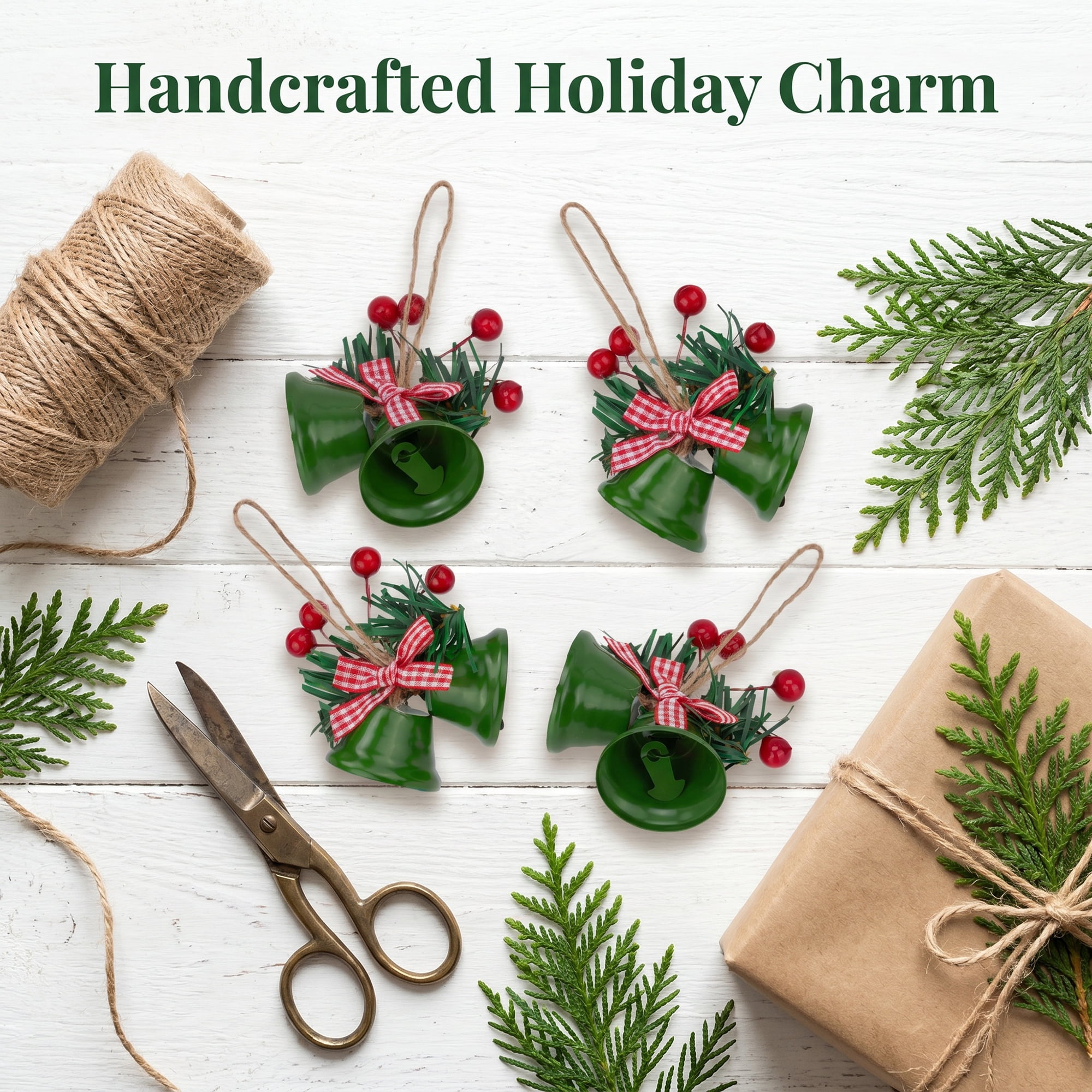 Unique Bargains 5Pcs Christmas Vintage Iron Hanging Bells Green 1.5"L x 1.5"W x 5.5"H