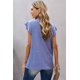 thumbnail image 1 of ABPHQTO Camiseta de manga corta con ribete de encaje abotonado y cuello en V para mujer, 1 of 5
