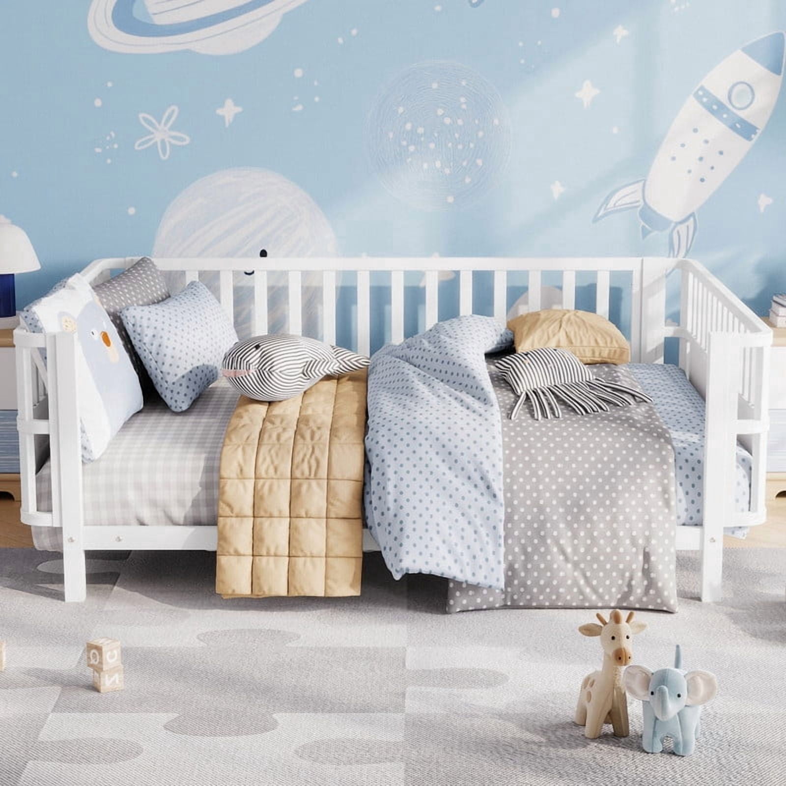 Mirightone Full Montessori Floor Bed, Metal Platform Bed Frame with Safety Guardrails, Low to Ground Bed for Bedroom Nursery, No Box Spring Needed, White