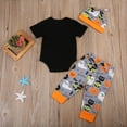 thumbnail image 2 of 3PCS Newborn Baby Boy Girl Clothes set Autumn Pumpkin Halloween Romper+Cartoon Pants+Hat Outfit Set, 2 of 5