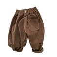 thumbnail image 2 of cfhntfmh Kids Corduroy Pants Casual Baggy Elastic Waisted Pants with Pocket Fall Winter Fashion Outfit (Brown,1-2 Years), 2 of 5