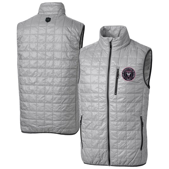 Men's-Cutter & Buck Gray Inter Miami CF Big & Tall Rainier PrimaLoft Eco Insulated Full-Zip Puffer Vest