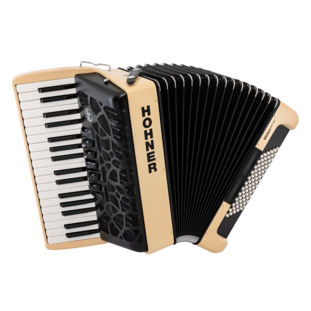 Hohner BRAVO MyColor III 72 Lightweight Chromatic Piano Key Accordion with Gig Bag and Adjustable Strap (Earth - Beige Red)