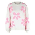 thumbnail image 3 of DeHolifer Sweater for Women Cute Flower Oversized Crewneck Cable Knit Pullover Top Long Sleeve Aesthetic Sweater White S, 3 of 5