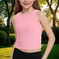 thumbnail image 2 of snilers Girls Tank Tops Crew Neck Sleeveless Shirt Athletic Gym Workout Tees Stretchy Slim Fitted Summer Vest for 5-15 Years, 2 of 8