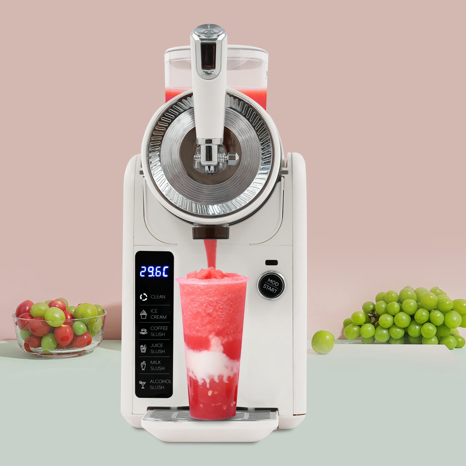 FOGGBET 1.8L Frozen Drink Machine Low Noise,304 Stainless Steel Shaved Ince Machine with Self-Cleaning Function LED Display 5 Modes for Milkshakes Ice Cream 185W Beige