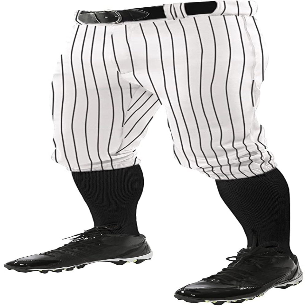 White,Black CHAMPRO Youth Triple Crown Knicker Style Baseball Pants with Knit-in Pinstripes and Reinforced Sliding Areas Large 