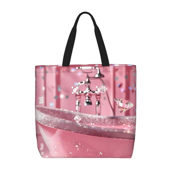 KLL Glittering Pink Bathtub Pattern Aesthetic Tote Bag for Women Beach Bag Shopping Bags Shoulder Bag Reusable Grocery Bags