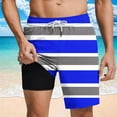 thumbnail image 2 of ZCFZJW Mens Swim Trunk with Compression Liner Casual Striped Color Block Printed Drawstring Swim Shorts Stretch Quick Dry Bathing Suits with Pockets Swimwear Blue XL, 2 of 6