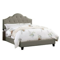 Eni Upholstered Full Size Bed, Tufted Adjustable Headboard, Gray Fabric- Saltoro Sherpi