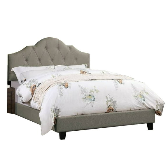 Eni Upholstered Full Size Bed, Tufted Adjustable Headboard, Gray Fabric- Saltoro Sherpi