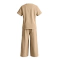 thumbnail image 6 of Women Suits 2 Piece Set Womens Solid Color Casual Vacation Linen Outfit Button Short Sleeve Blouse Wide Leg Pants Set Summer Travel Wear Khaki 3XL, 6 of 7