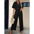 thumbnail image 5 of Women'S Casual 2 Piece Set V-Neck Short-Sleeved Tops Straight Wide Leg Pants Outfit Black S, 5 of 9