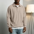 thumbnail image 7 of Knit Polo Shirts Mens Long Sleeve Casual Polo Sweaters Shirt Waffle Textured Collared Sweater Khaki L, 7 of 7