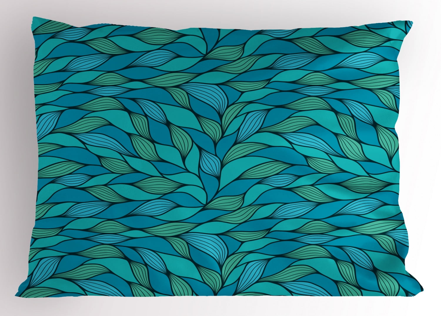 Teal Pillow Sham Abstract Wave Design with Different Colors Ocean Themed Marine Life Pattern Print, Decorative Standard Size Printed Pillowcase, 26 X 20 Inches, Blue Mint Green, by Ambesonne