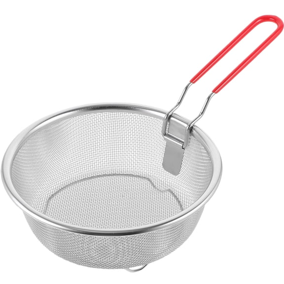 RENACLIPY Stainless Steel Deep Fryer Basket with Foldable Handle, Mesh Fry Basket for Kitchen Cooking and Food Frying
