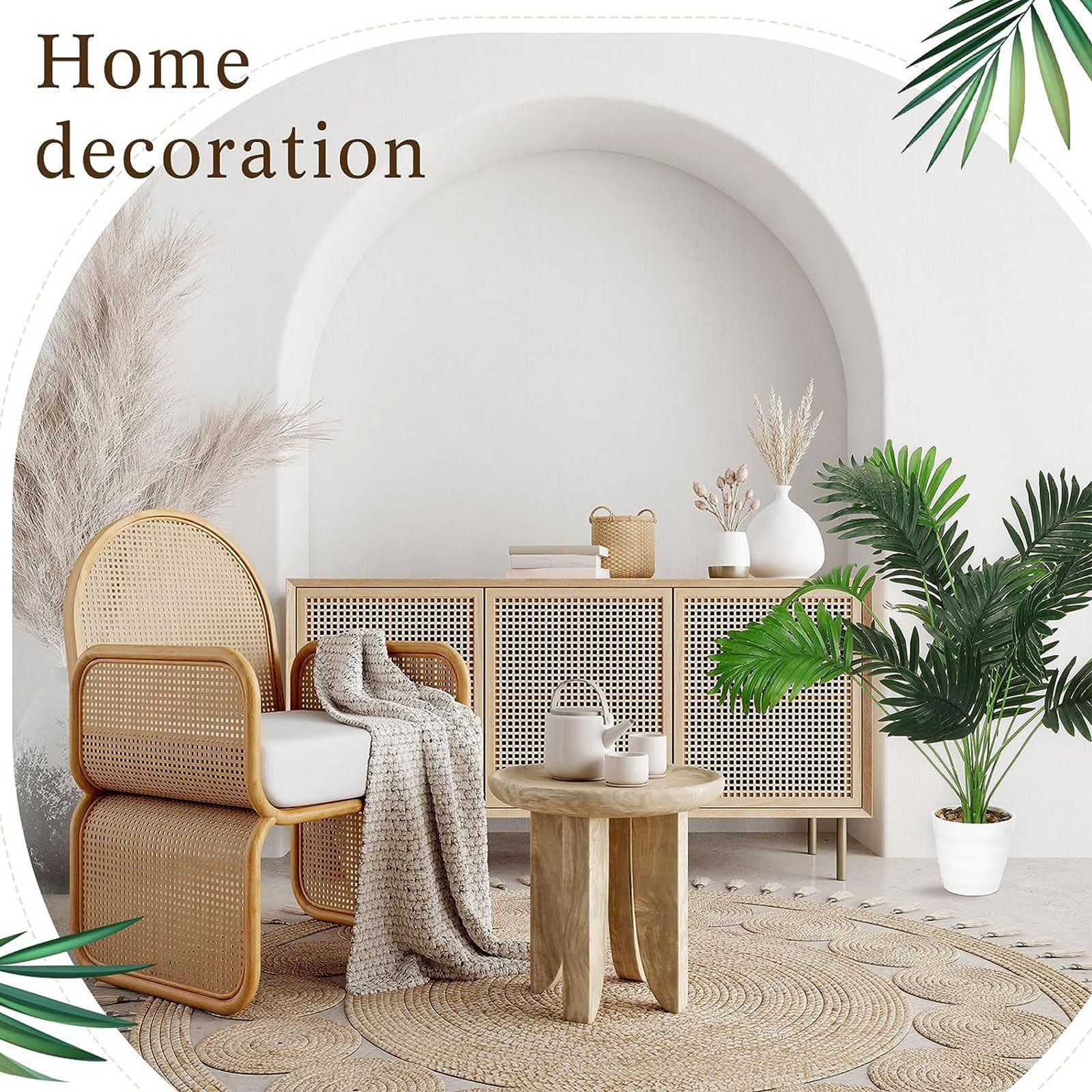 Artificial Areca Palm Tree Faux Plants 30 inch Artificial Plants Faux Fake Palm Tree Large Areca Palm Plants Tropical Leaf Greenery Family Office Indoor Outside Decor (Flowerpot not included) (90CM)