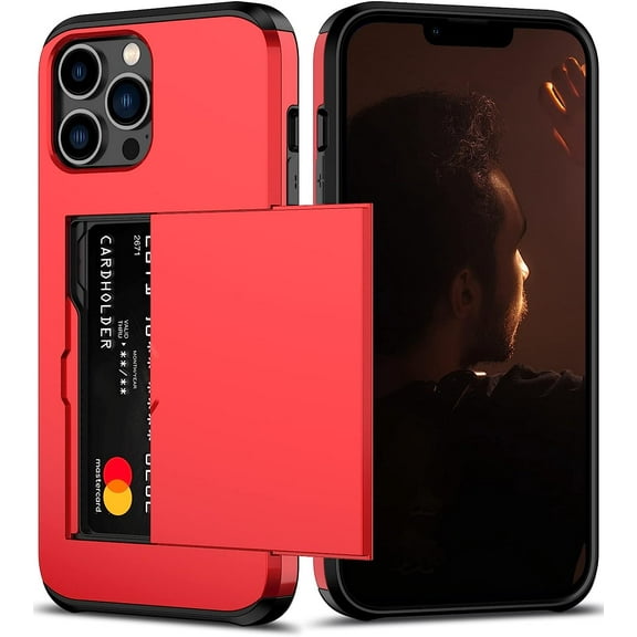 For iPhone 12 Pro Max Case with Card Holder Heavy Duty Protective Dual Layer Shockproof Hidden Card Slot Slim Wallet Case for iPhone 12 Pro Max for Men&Women(Red)