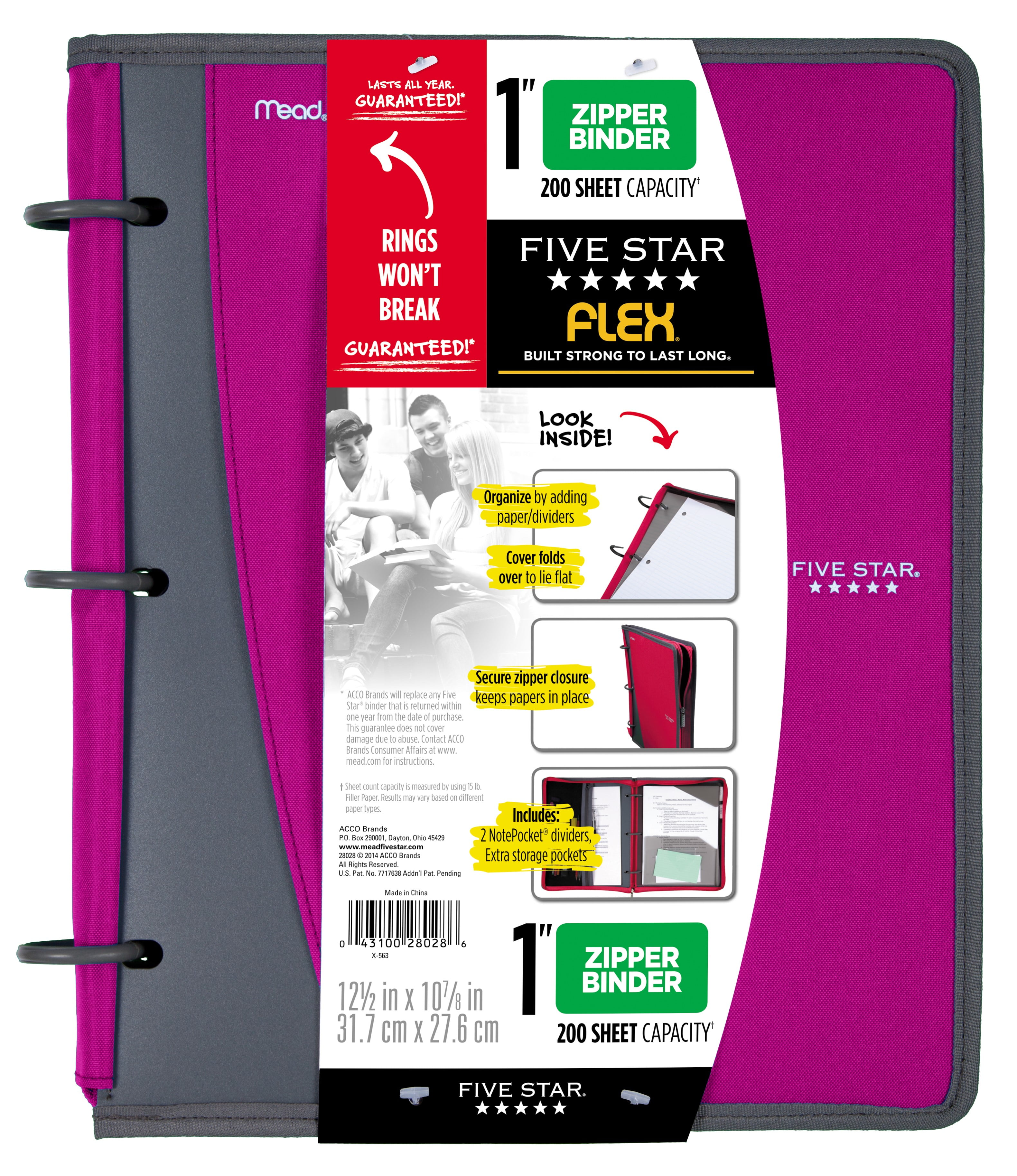Five Star Flex 1" Poly Zipper Binder, Purple