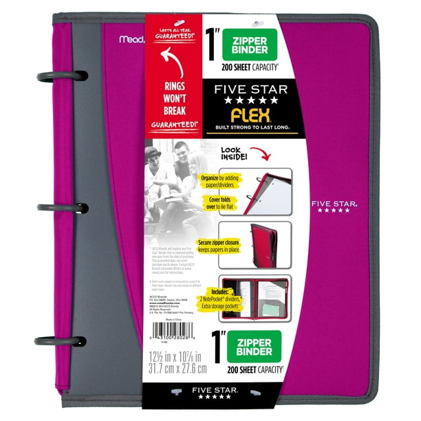 Five Star Flex 1" Poly Zipper Binder, Purple