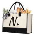 thumbnail image 1 of shenee Bolsa de lona con inicial, bolsa de yute de playa personalizada, regalo para mujeres, vacaciones, amigos, regalo de cumpleaños, boda, Año Nuevo, 1 of 5