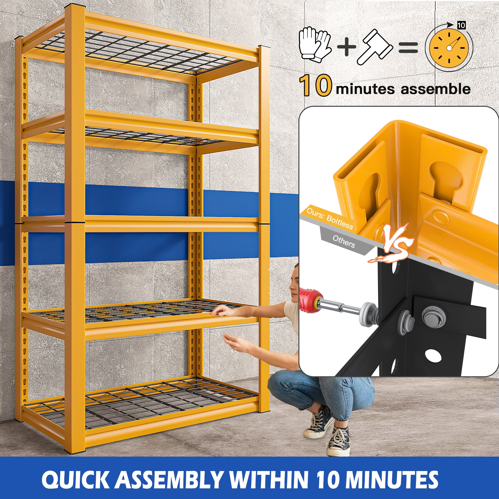 REIBII 72" H Garage Shelving Heavy Duty 5-Tier Storage Shelves Metal Shelving Unit 2 Pack,Orange 2 Pack