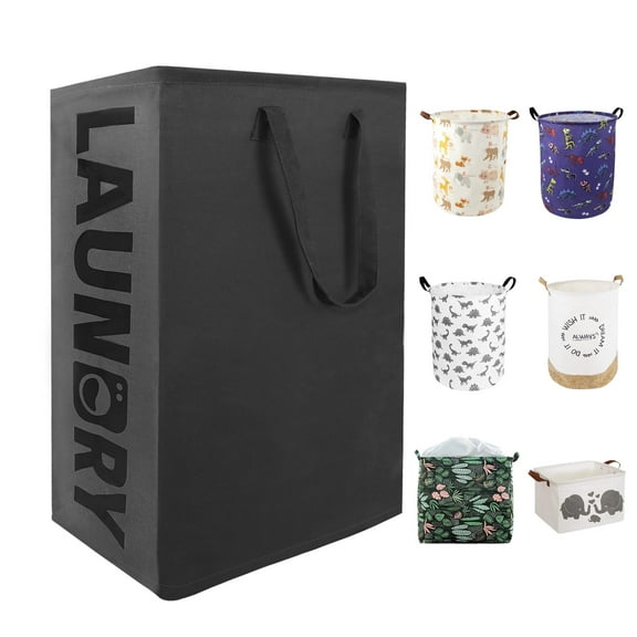 Wergifts Collapsible Laundry Hamper with Leather Handle, 72L laundry