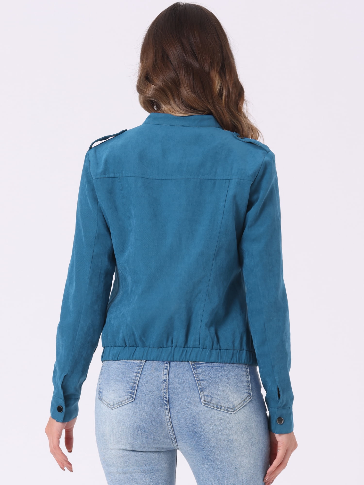 DARING DIVA Casual Zip Up Long Sleeve Lightweight Moto Jacket L Peacock Blue