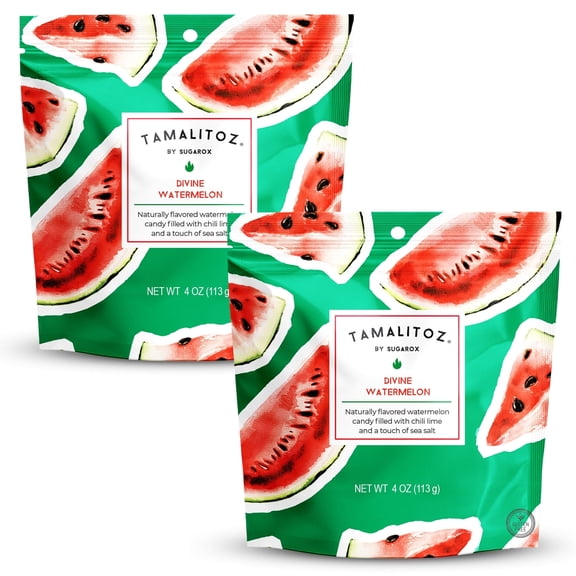 Tamalitoz Divine Watermelon – Spicy Watermelon Mexican Hard Candy Filled with Chile, Lime & Sea Salt Center, Handcrafted Fruit Candy, Gluten-Free, Kosher, No Artificial Colors – 2 Bags (4oz Each)