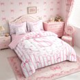 thumbnail image 2 of Meiyoeat Watercolor Letter S Print Full Size Bedding Sets 7 Pieces, Cute Stripes Bow Pattern Full Size Bed in a Bag, Pink White,Pink Reversible, 2 of 6