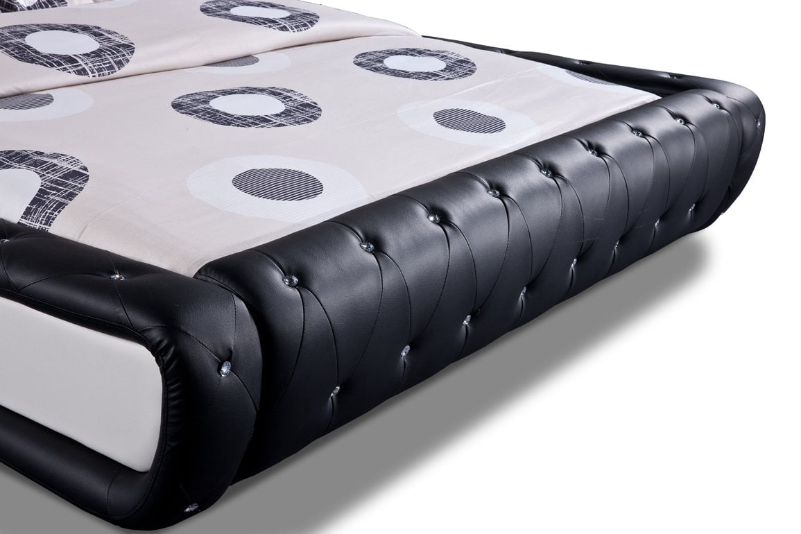 U.S. Pride Furniture Dorian Contemporary Button Tufted Faux Leather Platform Bed, Black/White, Multiple Sizes, B8045