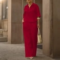 thumbnail image 5 of Feancey Vacation Outfits for Women 2 Piece Set Linen Short Sleeve Laplel V Neck Top and Elastic Waist Pant Lounge Sets Solid Color Loose Travel Outfit with Pockets Red 3XL, 5 of 10