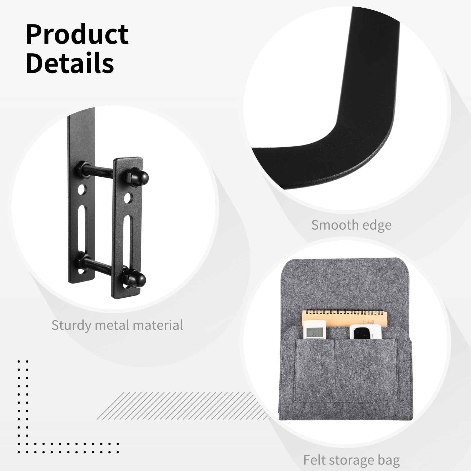 4 PCS Mattress Slide Stoppers with Felt Bedside Bag, Non-Slip Mattress Gripper Retainer Bars, Mattress Holder for Metal Bed Frame to Prevent Sliding