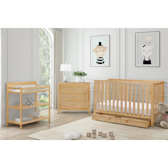 Suite Bebe Reign 4-in-1 Island Crib with Storage Drawer in Pine Natural