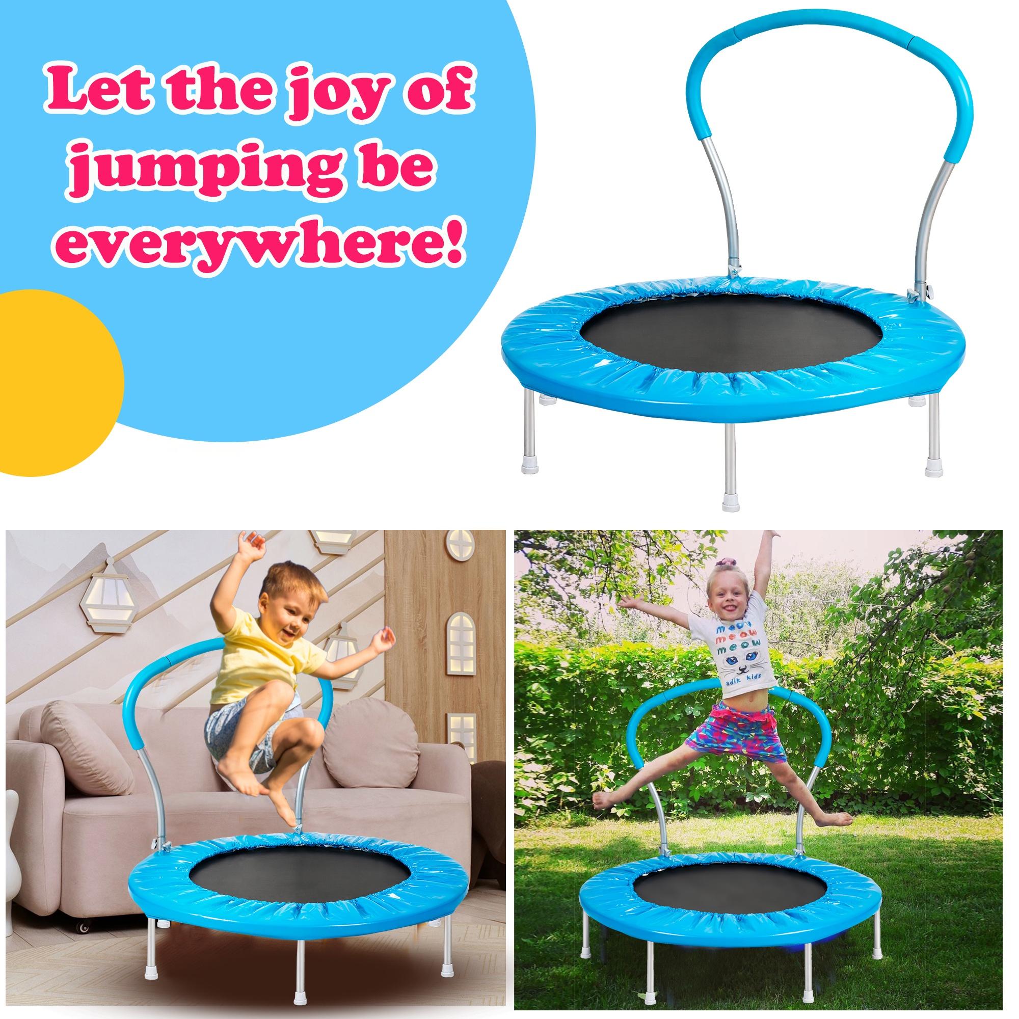 Small Trampoline for Kids Toddler, 36'' Mini Trampoline with Balance Handle, Outdoor Indoor Rebounder Round Trampoline as Gift for Boy Girl, Blue - image 3 of 9