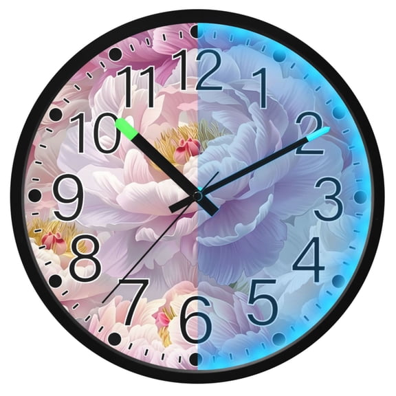 Ryvnso Beautiful Peony Flower 12 Inch Night Light Wall Clock Silent Battery Operated Luminous Clocks