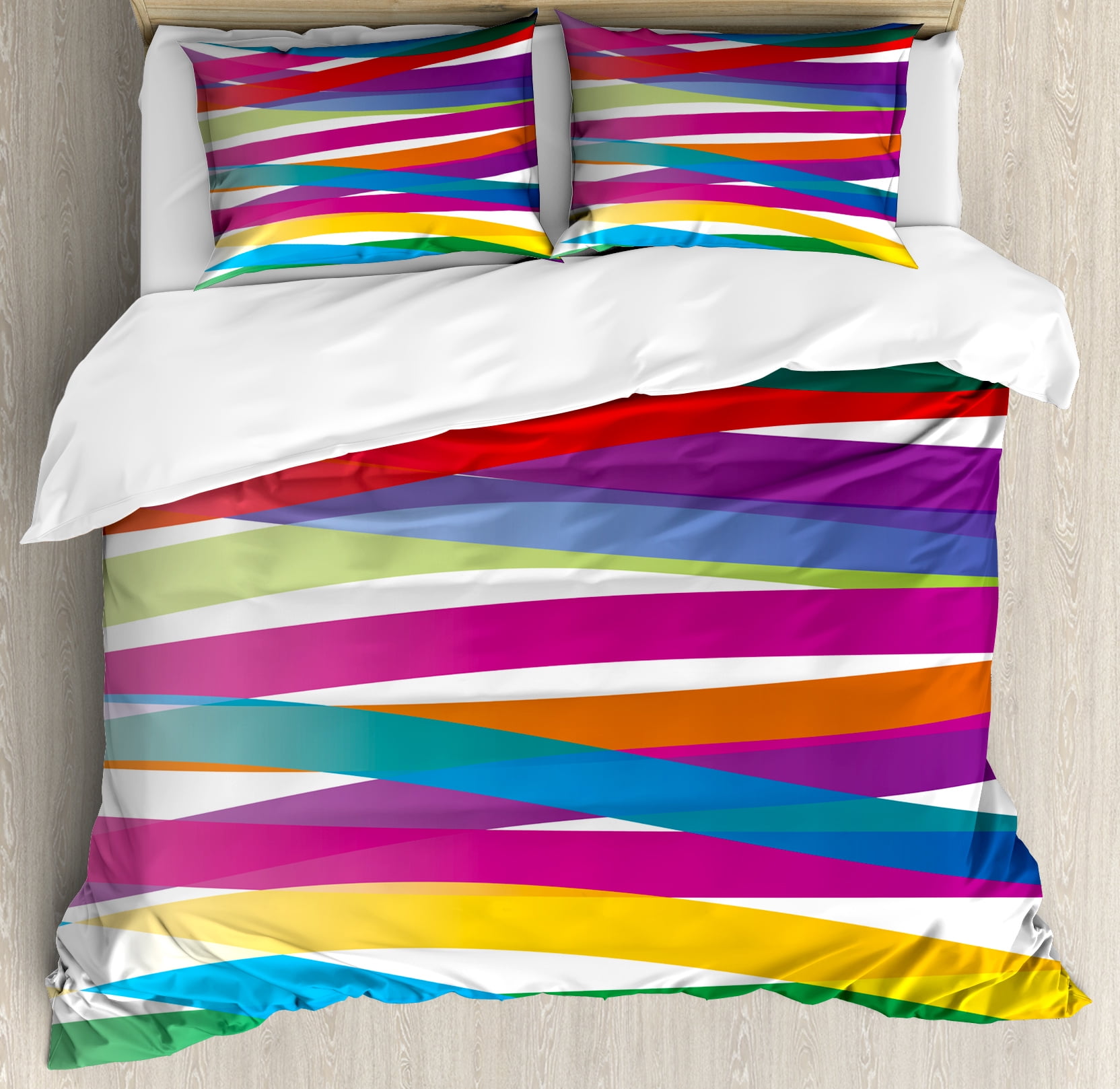 Colorful King Size Duvet Cover Set, Multicolor Ribbon Style Abstract ...