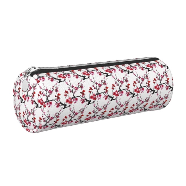 Easygdp Cherry Blossoms para Estuche de Lápices Cilíndrico de Cuero con Cremallera, Organizador de Lápices de Cuero para Escuela, Oficina y Viajes