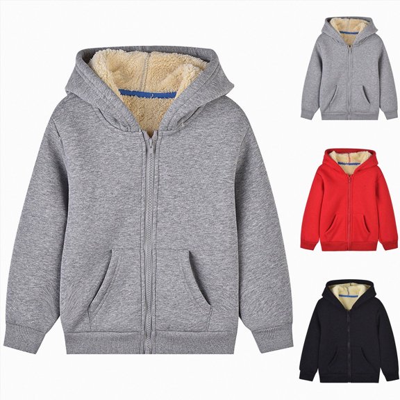 18-24 Months Adult Children Comfortable Fleece Sweater Jacket Solid Color Hooded Fleece Sweater Jacket Sports Jacket Black Sweatshirt