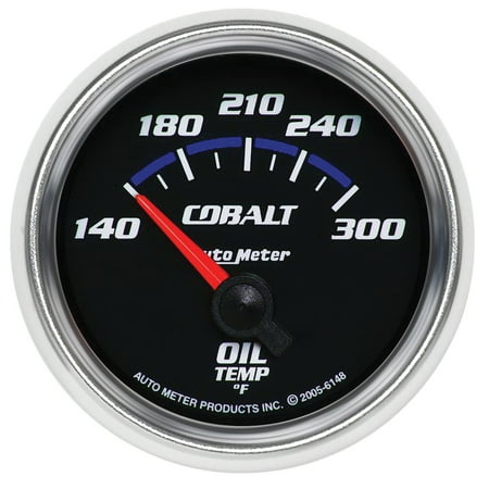 AutoMeter 6148 Cobalt Electric Oil Temperature Gauge; 2-1/16 in.; Black Dial Face; Fluorescent Red Pointer; Blue LED Lighting; Electric Air-Core; 140-300 Degree F;