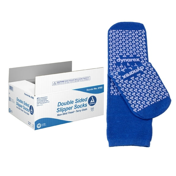 Dynarex Double Sided Non Skid Socks - Non Slip Hospital Socks with Grips, Unisex, Polyester-Spandex Blend Slipper Socks with Rubber Grips - Dark Blue - Large, 48 Pairs per Case