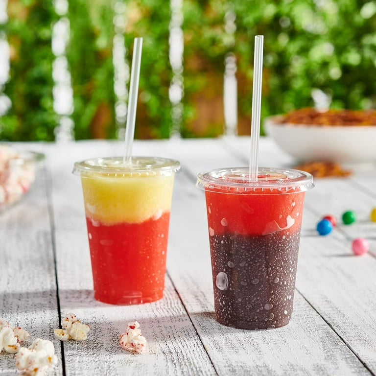 Comfy Package 10 oz. Clear Plastic Cups With Flat Lids [100 Sets]