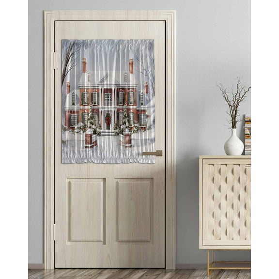 Christmas, Blackout Curtains, French Door Curtains for Door Window, Winter Snowy House Modern Building Privacy Drapery for Patio/Sidelight Doors, 1 Panel with Tieback, 54 x 40 Inches
